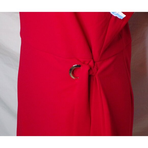 🆕TAHARI ASL Stretch Crepe A-Line Grommet Side Tie Dress 12 Red - Picture 6 of 8